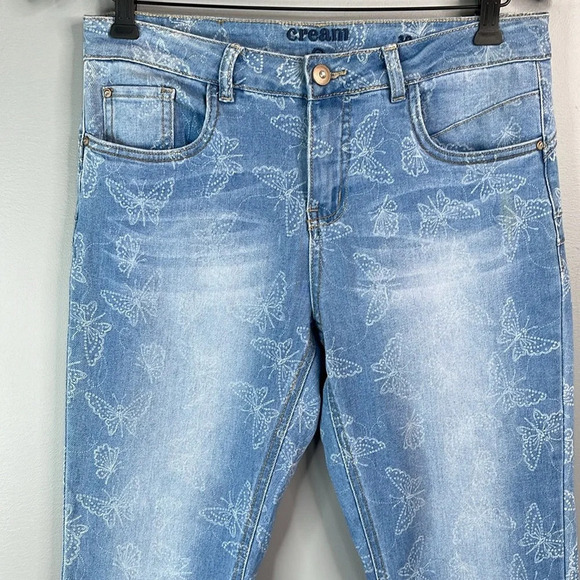 CREAM Mason Butterfly Cropped Shape Fit Jeans Blue Light Wash Mid Rise Fray 30 - Picture 3 of 13
